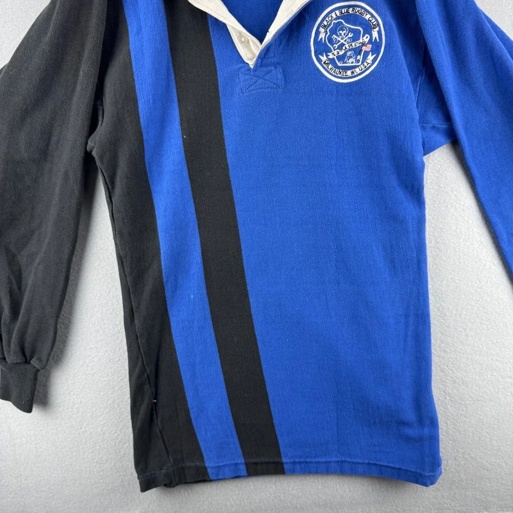 Vintage Halbro Rugby Shirt Jersey Mens 46 (Fits Small Long) Blue Heavy Cotton